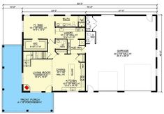 a floor plan for a house with an indoor swimming pool