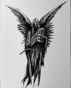 Dark Religious Tattoos, Gothic Knight Tattoo, Music Tatooes, Skull Angel Tattoo, Grim Reaper Tattoo Designs Drawings, Evil Angel Tattoo, Gothic Art Tattoo, Gothic Tattoo Men, Dark Knight Tattoo