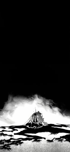 a black and white photo of a lighthouse in the middle of an ocean at night