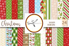 christmas digital paper pack with different patterns