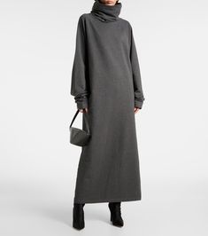 Turtleneck cotton-blend sweater dress in grey - Norma Kamali | Mytheresa Black Turtleneck Dress, Jersey Shirt Dress, Turtleneck Midi Dress, Long Sleeve Turtleneck Dress, Grey Midi Dress, Grey Turtleneck, Turtleneck Sweater Dress, Norma Kamali, Red Midi Dress