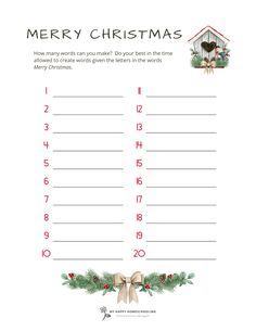 How Many Words Can You Make from Merry Christmas Printable Christmas Word Games, Free Christmas Printable, Winter Activities For Toddlers, Merry Christmas Printable, Christmas Activity Book, Printable Christmas Games, Homeschool Crafts