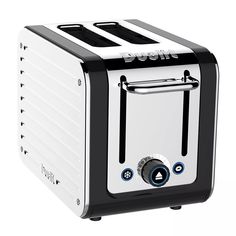 an image of a toaster that is white and black