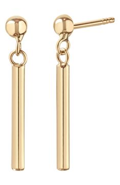 Polished chains link smooth bars to round studs in these linear drop earrings handcrafted from 14-karat gold. 3/4" drop; 1/4" width Post back 14k gold Made in Spain Fashion Png, Bony Levy, Gold Stud Earrings, Bar Earrings, Gold Earrings Studs, Gold Studs, Chain Link, Gold Earrings, Spain