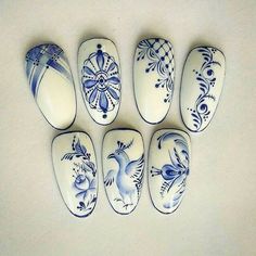 Vintage Nail Art, Vintage Nails, Blue Nail, Blue And White Porcelain, Pretty Nail Art, Fabulous Nails, Nail Stamping