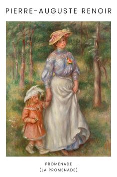 a painting of two women walking in the woods with one woman holding her hand and the other