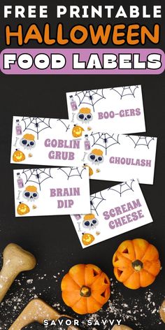 free printable halloween food labels with pumpkins and ghost faces on them for kids to make