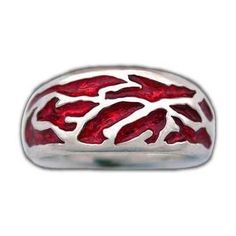 The element of fire symbolizes a spontaneous, intuitive, and passionate individual. The Fire Element ring features a flame-like pattern across the band. The ring is hand finished with brilliant red enamel. Details: The Lady's Elven Flame Band is sterling silver and measures 9.2 mm at the front of the band, 3.2 mm at the back of the band, and 2.5 mm thick at widest point. Weighs approximately 5.8 grams, weight will vary with size. The inside of the band is stamped with our makers mark, copyright, Elven Ring, Retail Jewelry, Fire Element, Pagan Jewelry, Ring Hand, Makers Mark, Rings Statement, Statement Rings, Jewelry Rings