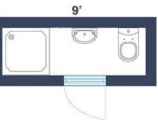 the floor plan for a small bathroom with toilet, sink and bidet in it