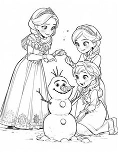 disney frozen princess and her friends are making a snowman