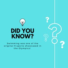 a blue background with question marks and the words did you know? swimming was one of the original 9 sports shown in the olympics