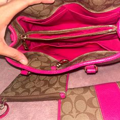 Selling My Coach Bag Peeling On The Straps Wallets Vary From 45-70$ Bag Itself Is 120 Pink Travel Bag With Cell Phone Pocket, Pink Satchel Bag With Cell Phone Pocket, Pink Satchel With Cell Phone Pocket, Everyday Pink Wallets With Cell Phone Pocket, Pink Rectangular Bag With Cell Phone Pocket, Pink Bag With Cell Phone Pocket For Everyday Use, Coach Wallets With Cell Phone Pocket For Daily Use, Pink Wallets With Cell Phone Pocket For Everyday Use, Pink Rectangular Clutch With Removable Pouch