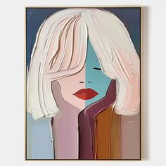 a painting of a woman's face with blonde hair and red lipstick on it