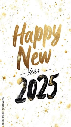 a happy new year card with gold foil lettering