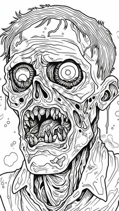 a drawing of a zombie with large eyes