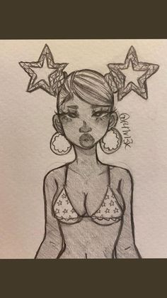 a drawing of a woman with stars on her head