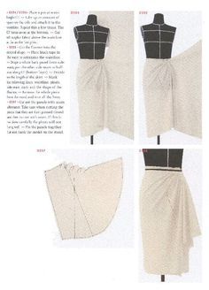 instructions to make a wrap around skirt from an old sewing pattern, with pictures of the back and sides