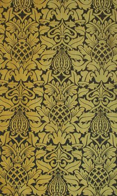 an old fashioned wallpaper with black and yellow designs