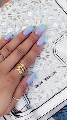 Mat Ombre Nails, Colour Fade Nails, Summer Acrylic Nails Blue Ombre, 3 Colour Ombre Nails, Light Purple And Light Blue Nails, Blue Dip Ombre Nails, Pink Purple Blue Ombre Nails, Blue Umbra Nails, Purple To Blue Ombre Nails