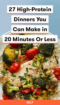 a white plate topped with chicken, broccoli and tomatoes