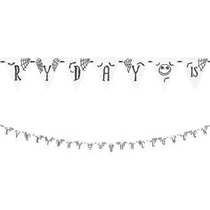 a happy birthday banner is hanging on a string with black and white lettering that says happy birthday