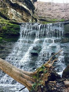 there is a large waterfall in the woods