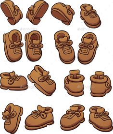 a set of cartoon shoes for children and adults - miscellaneous objects / objects illustrations on separate layers