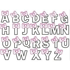 the letters and numbers with bows on them are outlined in black and pink ink,