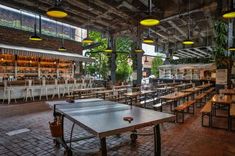 an indoor ping pong table in a restaurant