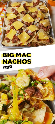 two pictures showing different types of nachos with cheese on top and in the middle