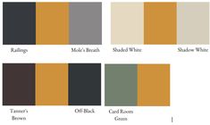 the color scheme for different shades of gray, yellow and brown with text on it