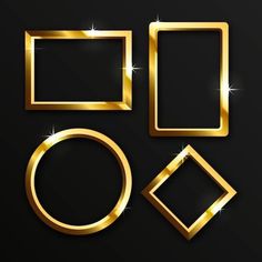 shiny gold frames with sparkles on black background