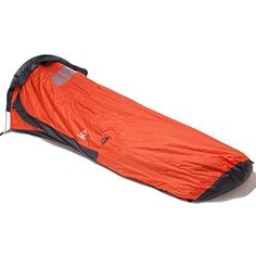 an orange and black sleeping bag on a white background with the zipper open to show it's contents