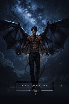 a man standing in front of a night sky with a large bat on his chest