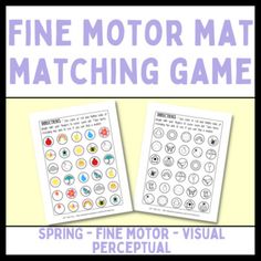 the fine motor mat matching game is shown in two different colors and sizes, with text reading