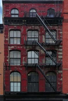 a fire escape on the side of an old building