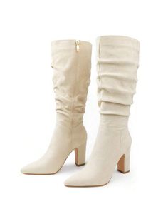 JOY IN LOVE Women's High Block Heel Wrinkled Slouchy Zipper Knee High Boots Beige Suede         Women Shoes, size features are:Bust: ,Length: ,Sleeve Length: Boots Beige, Boots Women Fashion, Womens Knee High Boots, Toe Designs, Artificial Leather, High Boots, Knee High Boots, Fashion Boots, All Fashion