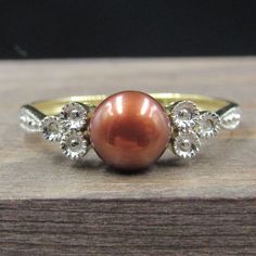 Size 7 10k Gold Brown Pearl With Diamond Accents Band Ring Vintage Estate Wedding Engagement Anniversary Gift Idea Beautiful Elegant Unique Estate Wedding, Engagement Anniversary, Ring Vintage, 10k Gold, Womens Jewelry Rings, Brown Gold, Band Ring, Vintage Rings, Anniversary Gift