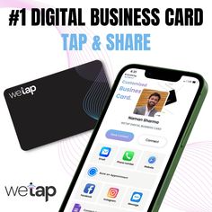 a cell phone next to a card with the text, digital business card tap & share