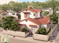 an artist's rendering of a two story house in the middle of a neighborhood