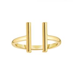 14k Yellow Gold Open Double Bar Ring Rcr6159-07 Gold Bar Ring, Asymmetrical Ring, Royal Chain, Double Finger Ring, Shiny Rings, Bar Ring, Open Bar, Everyday Rings, Gold Branding