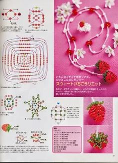 an instruction book for making beaded strawberries with beads and flowers on the front