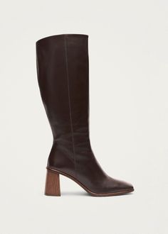 East Coffee Brown Leather Boots | ALOHAS Alohas Boots, Brown Leather Knee High Boots, Sustainable Leather, Zipper Heels, High Knees, Coffee Brown, Brown Leather Boots, Beauty Bag, Tall Boots