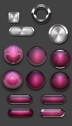 a set of shiny buttons and knobs on a dark background