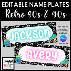 editable name plates for retro 80's and 90's