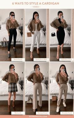 Crop Sweater Cardigan Outfit, How To Dress Cardigans, Crop Sweater Work Outfit, How To Style Crop Sweater, Short Cardigan Outfit Work, How To Style With Cardigan, Petite Style Outfits Casual, Styling A Cropped Sweater, Cardigan Sweater Dress Outfit