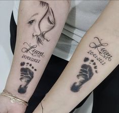 two people with matching tattoos on their arms