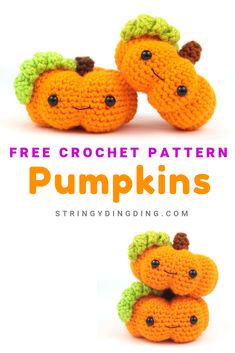 three crocheted pumpkins with the words free crochet pattern