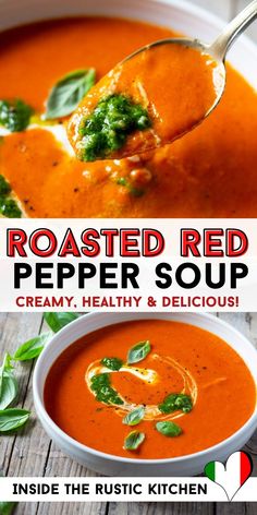 the recipe for roasted red pepper soup is shown