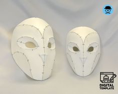 two white masks with wire on them are shown in front of a gray background and the words digital template